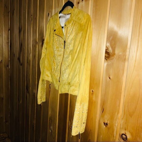 Mystree faux suede moto jacket mustard size S - Picture 5 of 6